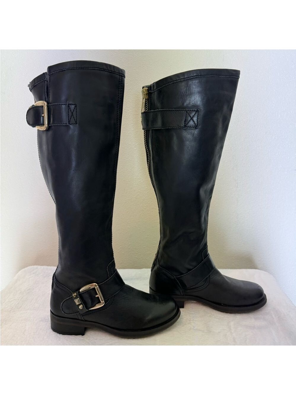 Steve Madden Barton Black Leather Boots Women's Size 5